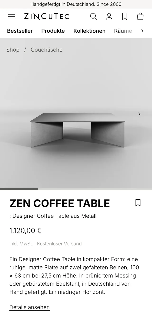 Produktseite auf dem Handy